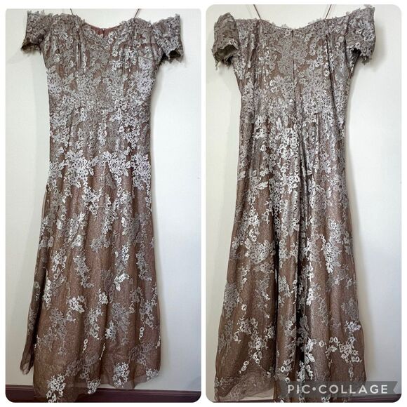 Rene Ruiz Neiman Marcus Sweetheart Metallic Lace Formal Dress Gold Women’s 18 - Picture 2 of 16